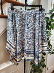 Cato Women's White & Blue Floral Polyester A-Line Sportswear Knee Length Skirt L