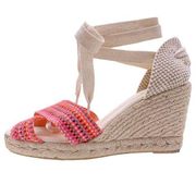 Pinaz Open Toe Cross Strap Wrap Tie Raffia Espadrilles Wedge Sandal Multicolor