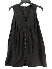 Eileen Fisher Dress Womens Size XS Black Gauze Viscose Blend V Neck Button Front