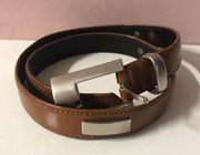 Vintage Elisa Paris Cognac Brown Leather Rectangle-Studded Belt