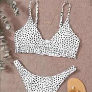 SheIn  polka dot ruffle high cut bikini set