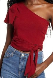 Project Social T one shoulder tie shirt in red/maroon