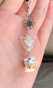 Kawaii funky y2k style cow & butterfly phone charm/keychain/bag accessory/car display🐄🌼🍃🌀🦋