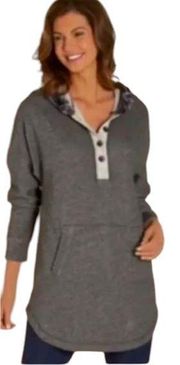 SOFT SURROUNDINGS Cabin Cuddle Up Fur Trim Hoodie Tunic Terry Sweatshirt Gray S