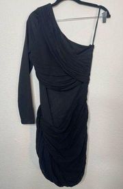 🎀 Blaque Label One Sleeve Rouched Black Mini Bodycon Dress NWT Size S SMALL