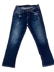 Suki Capri Distressed Dark Wash Denim Jeans Size W28/L22.5