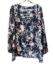 1665 Juicy Couture Blue Pink Floral Blouse Size  XL