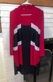 Tiana b Black With Built in Cardigan Red White and Black Long Sleeve Size 14W