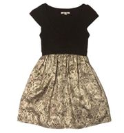 Alice and Olivia Scoop Neck Brown And Gold Metallic Jacquard Mini Dress Pockets