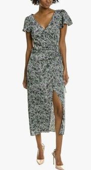 CINQ À SEPT Dress Women’s 0 NWT Kacydie Emerald Swirl Print Flutter Sleeve Midi