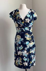 CATHERINE MALANDRINO Navy Floral Wrap Dress Size 8