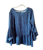 Diane Gilman DG2 1X Blue Black Paisley Peplum Tunic Curvy Plus