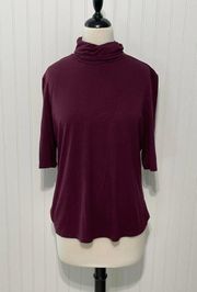 Joie Turtleneck Short Sleeve Pullover Tee Shirt Burgundy Red XL Extra Large
