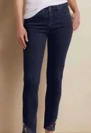 Soft Surroundings straight leg lace hem jeans size 2