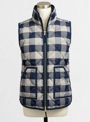 J. Crew Like New Quilted Puffer Vest 60% Waterfowl Down Filled Navy Tan Sz Small