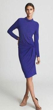 NWT REISS
Freya Twist Drape Bodycon Dress Sz 6 cobalt Blue ruched fitted vibrant