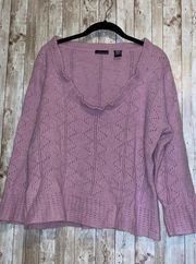 Moda International Lilac Knit Sweater Angora Rabbit Hair Wool Size XL