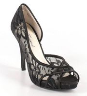 Lulu Townsend Nisha Black Lace & Satin Stiletto Heel D'Orsay Platform Pump