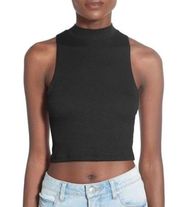 BP Black High Neck  Nordstrom Ribbed Sleeveless Crop Top