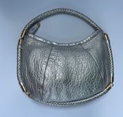 Ladies Purse Silver Leather Braided Wrap Around Strap