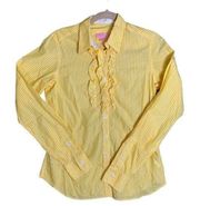 LILLY PULITZER Womens Size 10 Yellow White Jonni Button Up Shirt Ruffle Collared