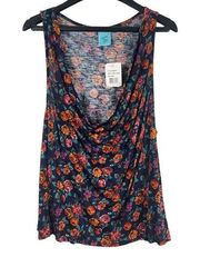 Nordstrom H.I.P. Sleeveless Navy Floral Cowl Neck Top NWT Sz S