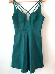 NEW Minuet Green Strappy Open Back Plunge Neckline Mini Party Dress Medium M