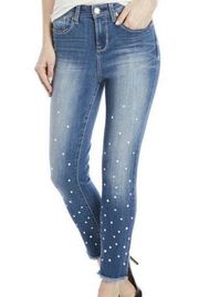 Seven 7 Ankle Cropped Skinny Jeans with Faux Pearls Size 8