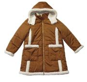 NWT J.Crew Snowday Puffer Jacket in Glazed Pecan Sherpa Trim Primaloft Coat LP