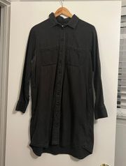 Denim Shirt Dress with Pockets Washed Black Dark Gray