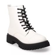 Sincerely Jules | Harley White Leather Combat Boots Lace Up Lug Sole | Size 8