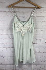 Linea Dontella Night Gown Chemise Sz M Light Green Lace Beaded Embroidered Slit