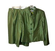 Vtg 90s/Y2K Le Suit Green Shimmer Blazer Skirt Suit Sz 14