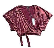 New Ontwelfth Red Shiny Cropped Top Wrap Size Small