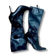 GIUSEPPE ZANOTTI Women's Black Soft Leather Flower Motif Rosette Rose Boots Sz 6