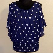 Navy Blue & White Polka Dot Blouse