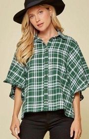 Andree By Unit Green Apple Plaid Blouse