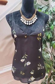 Socialite Black Floral Scalloped V-Neck Sleeveless Camisole Top Blouse Small