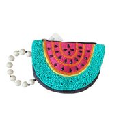 Neiman Marcus Beaded Embroidered Watermelon Slice Zippered Wristlet 7" Length