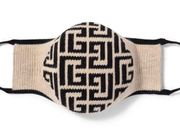 Authentic Balmain Cream & Black Knit Stretchy Greek Key Face Mask