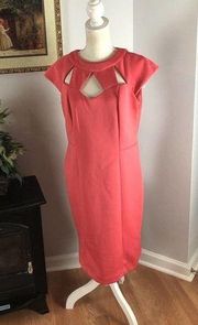 Shelby & Palmer Women's Size 12 Orange Cutout Cap Sleeve Back Zipper Scuba Dress