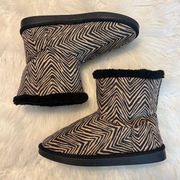 Vera Bradley Boots Woman’s Size Large 9-10 Zebra Print Pull On Faux Fur