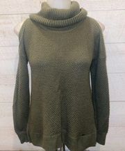 #27 HOLLISTER Women’s Olive Green Knit Turtleneck Cold Shoulder Sweater XS