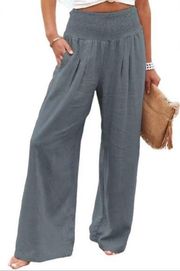 NEW Gray Smocked High Waist Textured Wide Leg Pants Size Medium