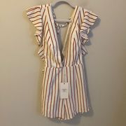 Saints + Secrets Rust Striped Flutter Sleeve Romper