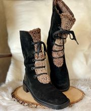 Block Heel Winter Fashion Black Suede Boots