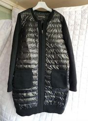 Catherine Malandrino Long Puffer Coat US S 55 KR Goose Down Padding Knit Black