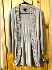 Style & Co. size M long-sleeved open-front knit cardigan with ruffle trim