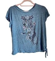 Democracy Gray Owl Floral T Shirt WGU Sz L