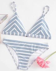 Blue And White Striped Bikini Set